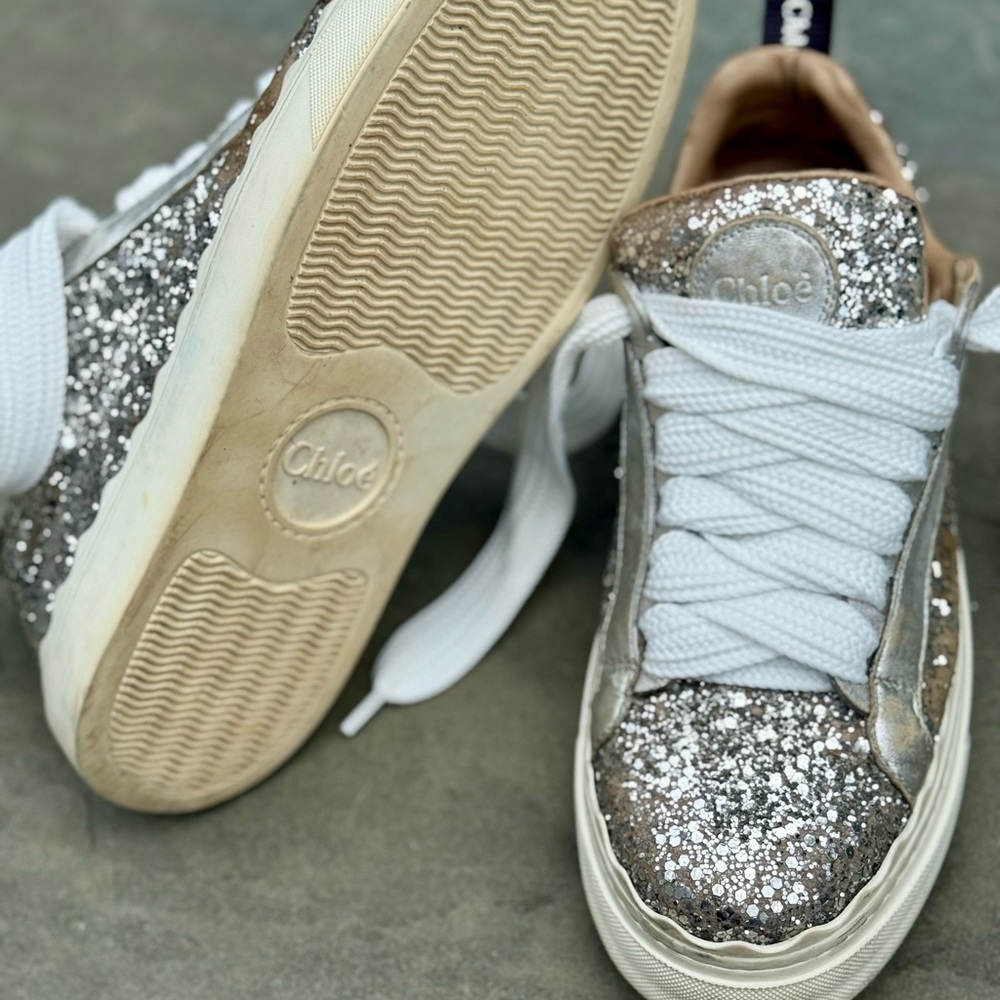 Chloe Silver Glitter Lauren Sneakers sz 38